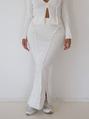 Gia Split Skirt - Milk Ribbed