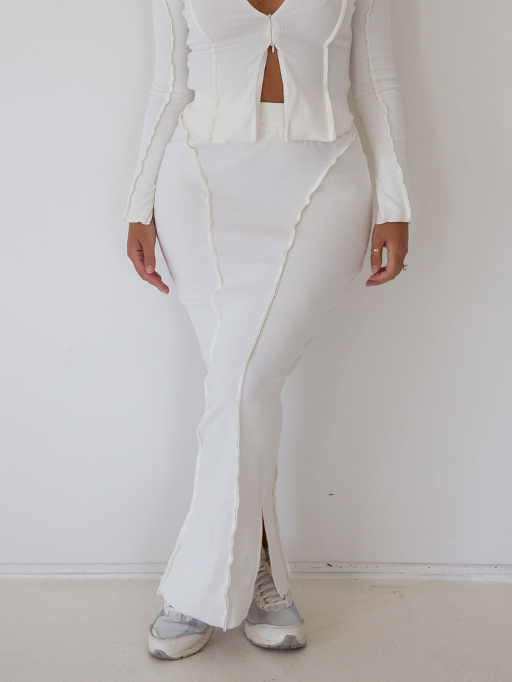 Gia Split Skirt - Milk Ribbed