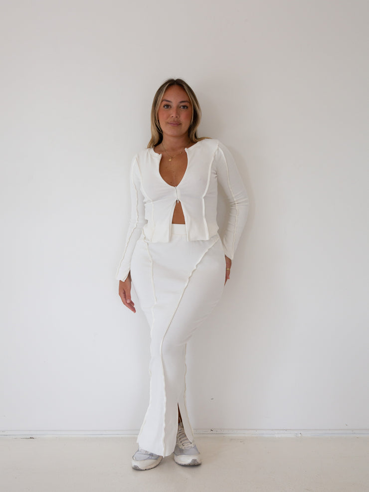 Gia Zip Cardi - Milk Ribbed