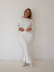 Gia Split Skirt - Milk Ribbed