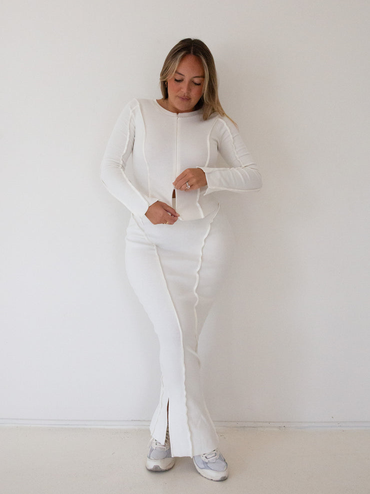Gia Zip Cardi - Milk Ribbed