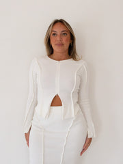 Gia Zip Cardi - Milk Ribbed