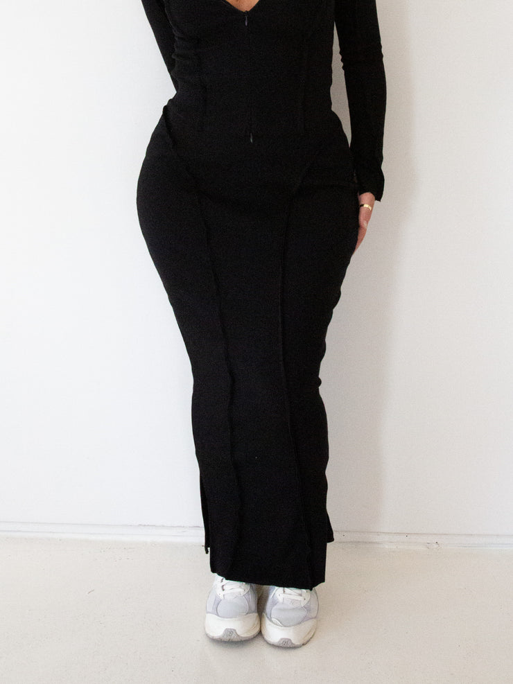 Gia Split Skirt - Midnight Ribbed