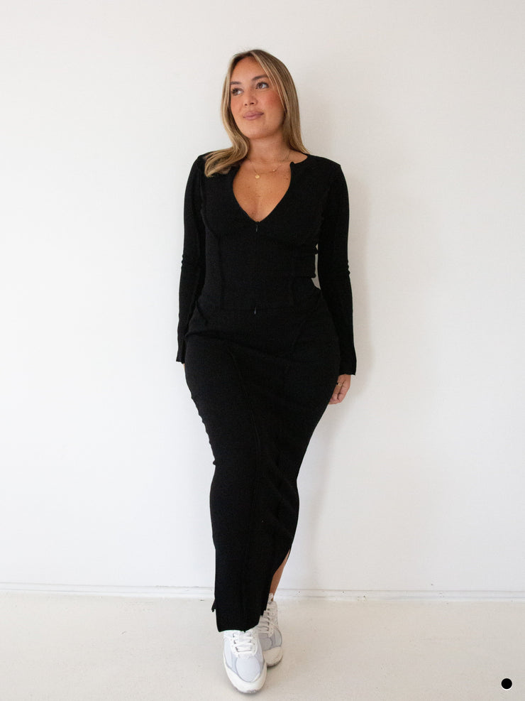 Gia Split Skirt - Midnight Ribbed