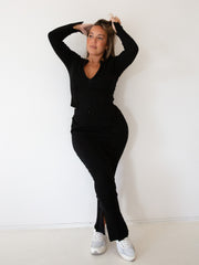 Gia Split Skirt - Midnight Ribbed