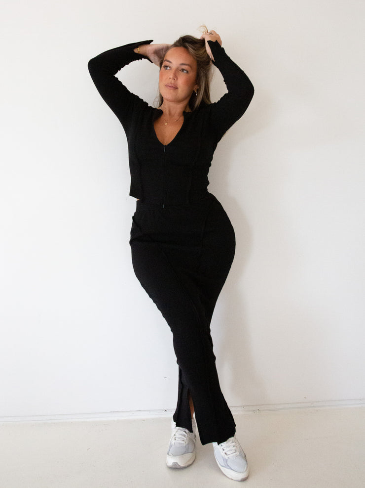 Gia Split Skirt - Midnight Ribbed