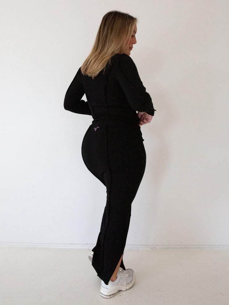 Gia Split Skirt - Midnight Ribbed