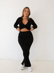 Gia Split Skirt - Midnight Ribbed