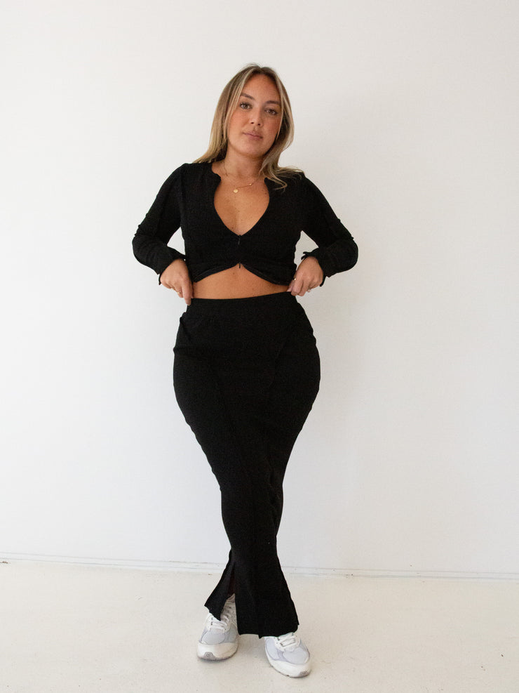 Gia Split Skirt - Midnight Ribbed