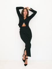 Gia Split Skirt - Midnight Ribbed