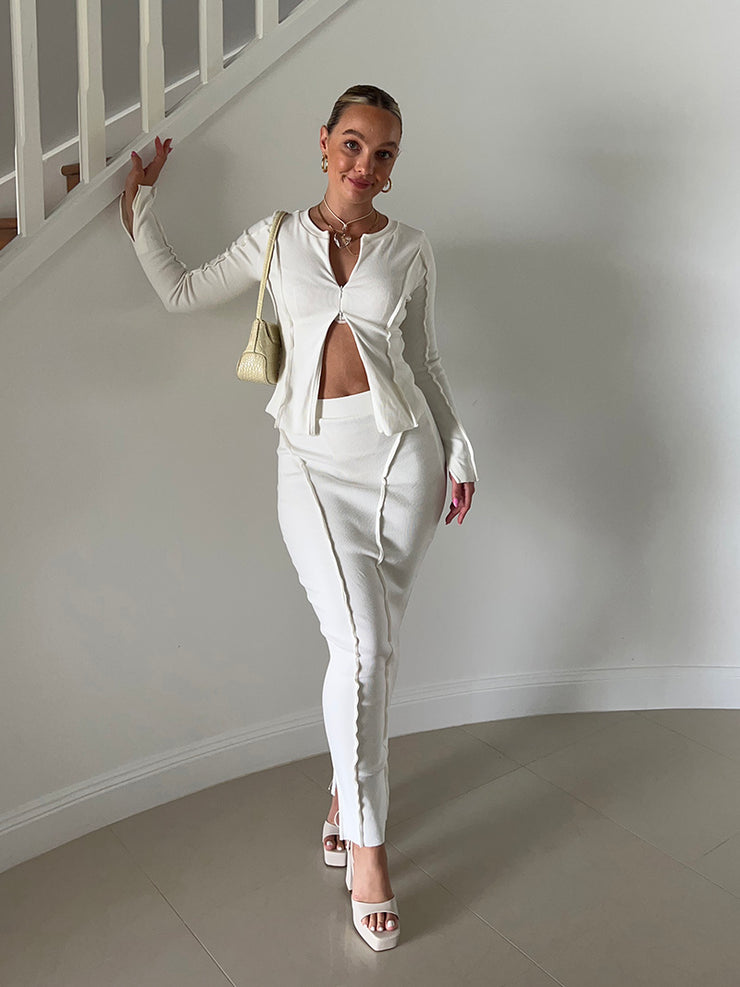 Gia Split Skirt - Milk Ribbed