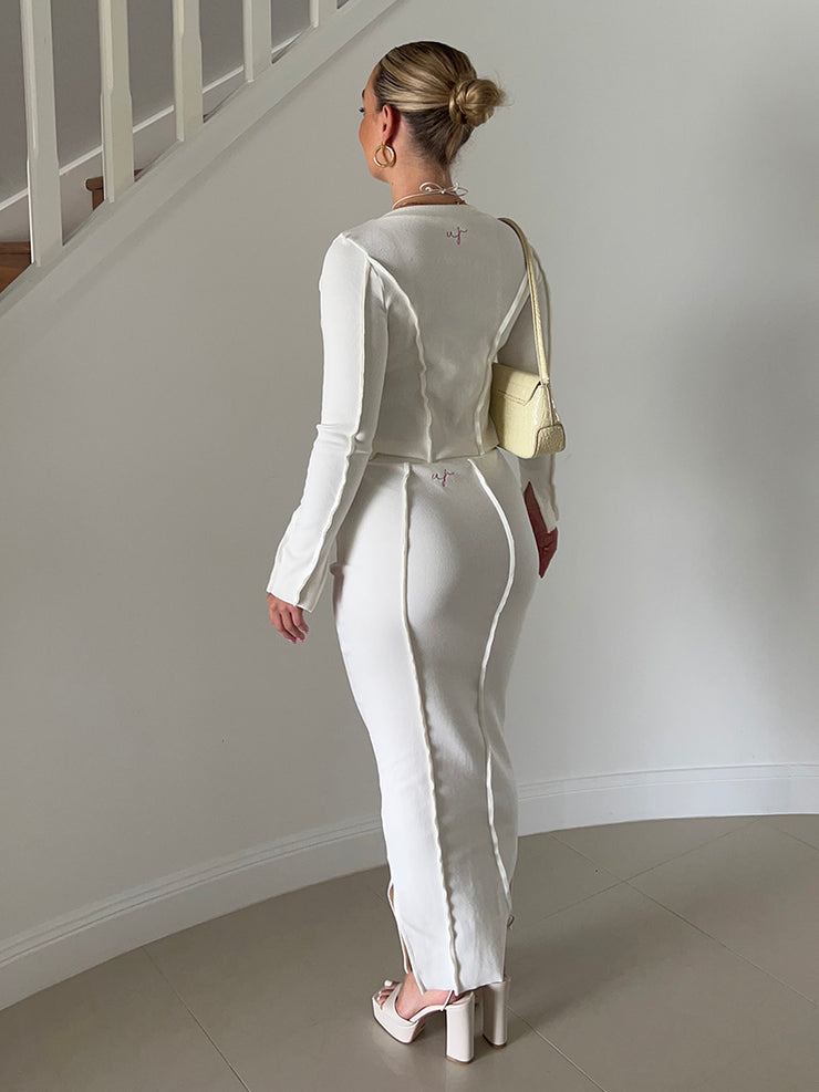 Gia Zip Cardi - Milk Ribbed