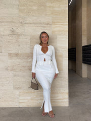 Gia Split Skirt - Milk Ribbed