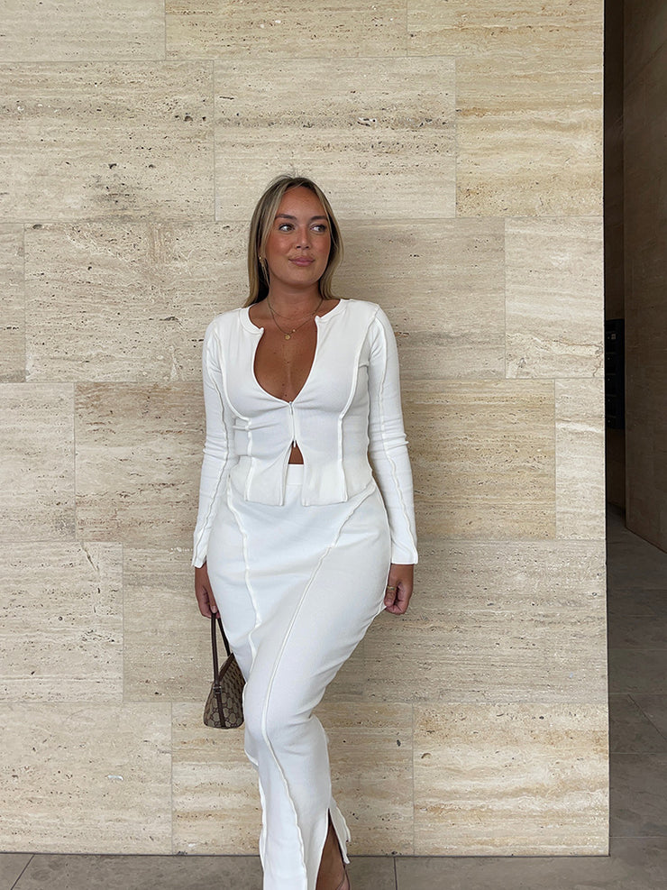 Gia Zip Cardi - Milk Ribbed